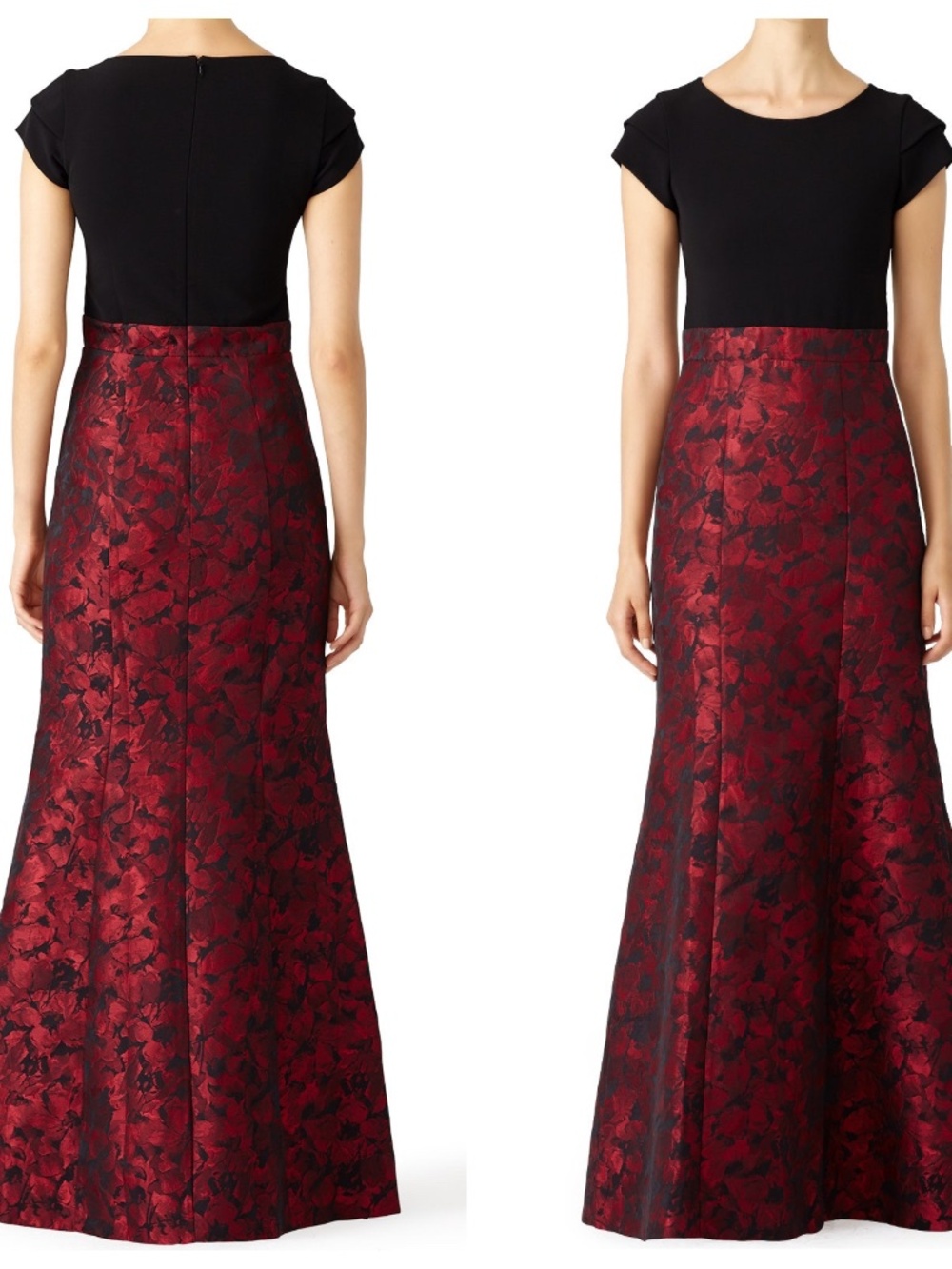 Parker Black Red Rizzo Jacquard Formal Gown Maxi Dress Holiday - Size 2